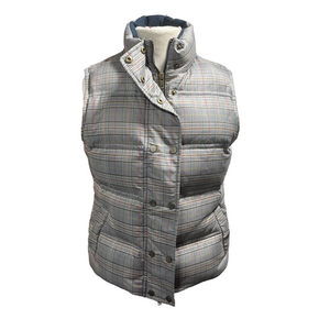 Tommy Hilfiger Grey Plaid Puffer‎ Vest Womens Quilted Zip Snap Front Outerwear